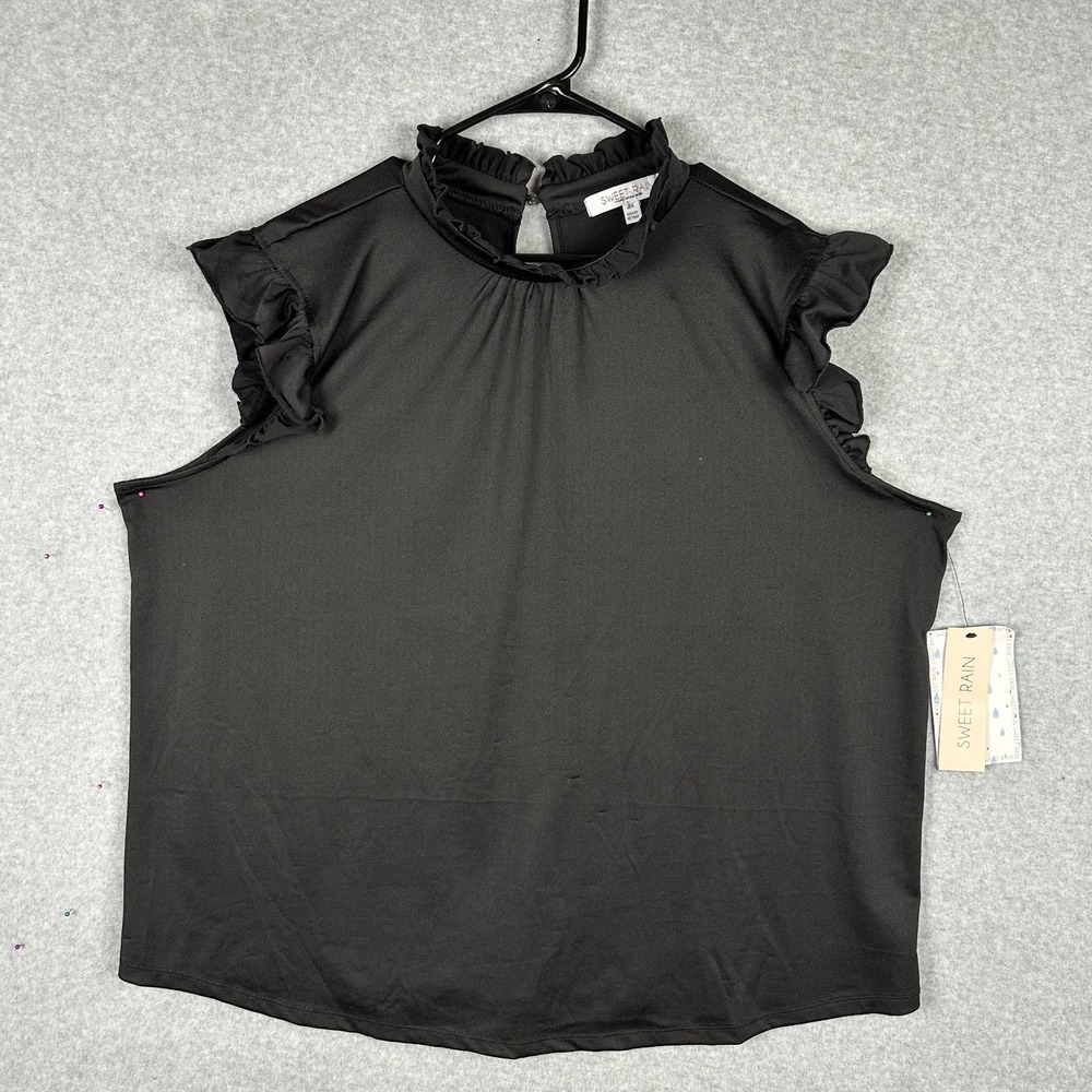 Sweet Rain Womens‎ Plus Size 3X Black Ruffle Blouse Top NWT